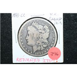 1893-CC Silver Morgan $1; V.K. Initials Carved in Face