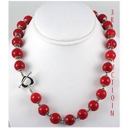 428.64ctw Red Sea Coral Beads Silver Necklace
