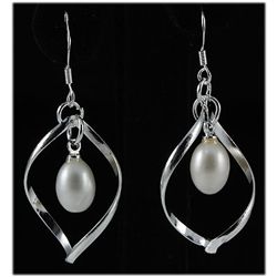 Natural 3.87g Pearl Spiral Dangling Silver Earring