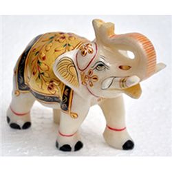 Marble UpTrunk Elephant w/ Gold Plated Design 4in.x5in.