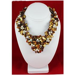 1278.50ctw Wired Flower Necklace w/ Shell & Pearls