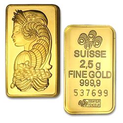 2.5 Gram Suisse Gold Bar .9999 Fine Gold 24Kt