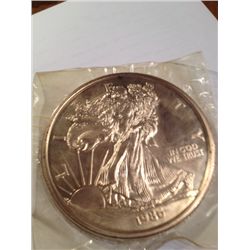 1986 One Troy Lb (16 Troy Oz) .999 Pure Silver American Eagle