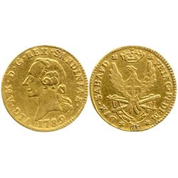 Sardinia, Italy, 1/2 doppia, Vittorio Amedeo III, 1789.