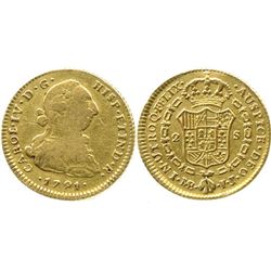 Lima, Peru, bust 2 escudos, Charles IV transitional (bust of Charles III, ordinal IV), 1791IJ.