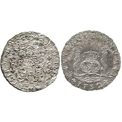 Mexico City, Mexico, pillar 8 reales, Philip V, 1732F, very rare first date of series.