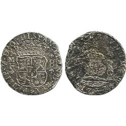 Mexico City, Mexico, pillar 8 reales, Philip V, 1733MF, scarce.