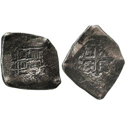 Mexico City, Mexico, cob 8 reales, Philip V, assayer R (1729-30).