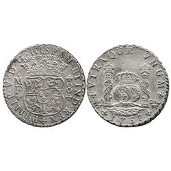 Mexico City, Mexico, pillar 8 reales, Philip V, 1737MF.