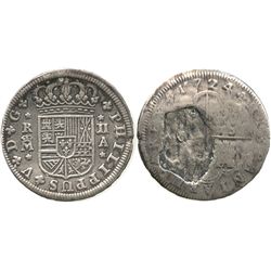 Madrid, Spain, milled 2 reales "pistareen," Philip V, 1724A.