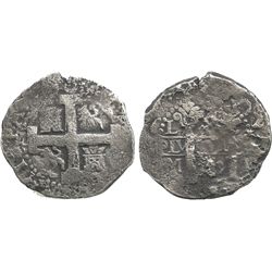 Lima, Peru, cob 8 reales, Philip V, assayer M, date unclear (1720s).