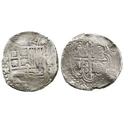 Potosi, Bolivia, cob 8 reales, Philip IV, assayer TR (small, probably 1640s).