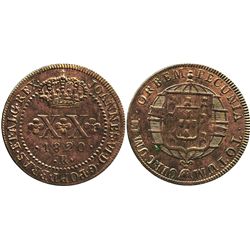 Brazil (Rio mint), copper 20 reis, 1820-R.