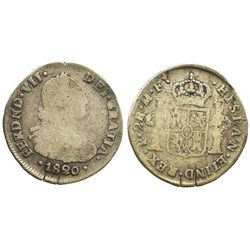 Popayan, Colombia, bust 2 reales, Ferdinand VII (bust of Charles IV), 1820/10MF.