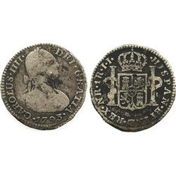 Bogota, Colombia, bust 1 real, Charles IV, 1793JJ, no dot in mintmark.