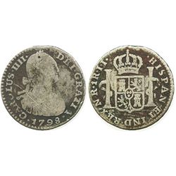 Bogota, Colombia, bust 1 real, Charles IV, 1798JJ.