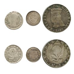 Lot of 3 coins of Bogota, Colombia: 8R 1821BaJF; 2R 1821BaJF; and 1R 1833RS.