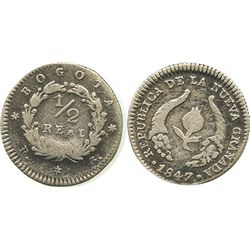 Bogota, Colombia, 1/2 real, 1847RS.