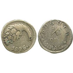 Bogota, Colombia, 1/4 real, 1846, dot after date, rare.