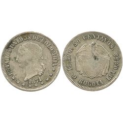 Bogota, Colombia, 50 centavos, 1874.