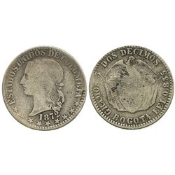 Bogota, Colombia, 2 decimos, 1872, rare.