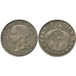 Medellin, Colombia, 20 centavos, 1874, "GRAM." variety.