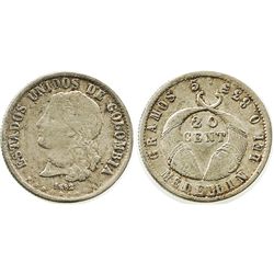 Medellin, Colombia, 20 centavos, 1882, "GRAMOS" variety.