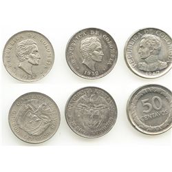 Lot of 3 Colombia 50 centavos: 1912, 1932 and 1947/6.