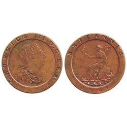 London, England (Soho mint), copper "cartwheel" twopence, George III, 1797.