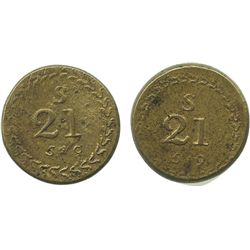 Great Britain, brass coin-weight for "21 schillings" (gold), probably late 1700s.