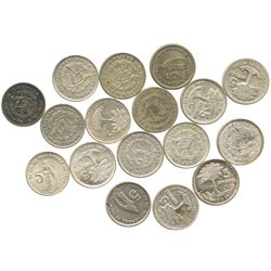 Large lot of 17 Guatemala 5 centavos: 1929, 1943, 1944 (2), 1945, 1949, 1950 (2), 1953, 1956, 1957, 