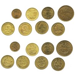 Lot of 8 Guatemalan brass minors: 2c 1932; 1c 1944, 1947, 1949, 1950, 1954 and 1958; and 1/2c 1932.