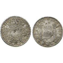 Mexico City, Mexico, pillar 8 reales, Charles III, 1768MF, with chopmarks as from circulation in the