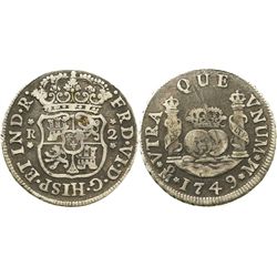 Mexico City, Mexico, pillar 2 reales, Ferdinand VI, 1749M.