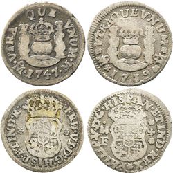 Lot of 2 Mexico City, Mexico, pillar 1/2R: Philip V, 1739MF; and Ferdinand VI, 1747M.