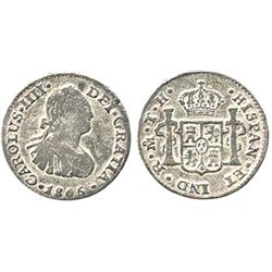 Mexico City, Mexico, bust 1/2 real, Charles IV, 1806TH.