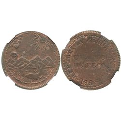 Lima, Peru, copper 1/4 peso, 1823, provisional coinage, encapsulated NGC MS 61 BN.