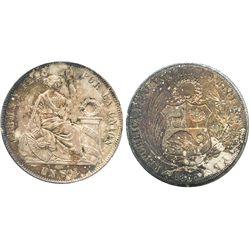 Lima, Peru, 1 sol, 1866/55YB, encapsulated NGC MS 62.