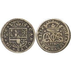 Barcelona, Spain, milled 2 reales "pistareen," Charles III Pretender, 1712.