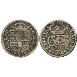 Barcelona, Spain, milled 2 reales  pistareen,  Charles III Pretender, 1712.