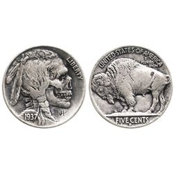 USA (Denver mint), buffalo 5c, 1937, "hobo nickel" with obverse carved by modern artist J. Hughey in