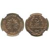 Image 1 : Uruguay (struck in Santiago, Chile), copper 2 centesimos, 1943-So, encapsulated NGC MS 64.