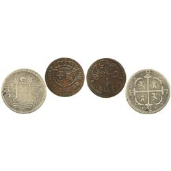 Lot of 2 Caracas, Venezuela, royalist minors: 2 reales (1817-21)BS and copper 1/4 real 1818.