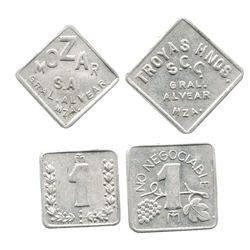 Lot of 2 Mendoza, Argentina, aluminum 1-peso winery tokens (Mozar and Troyas), mid-1900s.