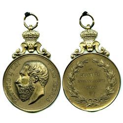 Belgium, large brass medal, Leopold II, 1883.