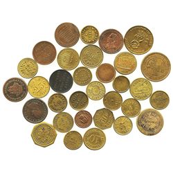 Lot of 32 Canadian copper/brass merchant tokens, mid-1800s to mid-1900s.