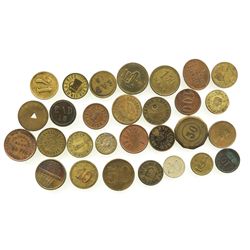 Lot of 29 German copper/brass merchant tokens, mid-1800s to mid-1900s.