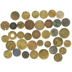 Lot of 37 German copper/brass merchant tokens, mid-1800s to mid-1900s.