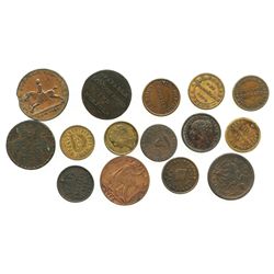 Lot of 15 British copper tokens, ca. 1790-1830, some important.