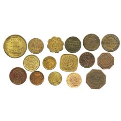 Lot of 16 British copper/brass merchant tokens, ca. 1850-1899, some important.